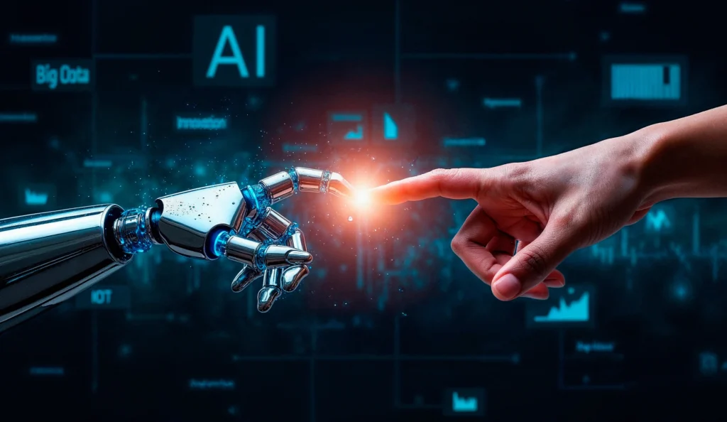 A futuristic cityscape with advanced technology, showcasing the potential of artificial intelligence in urban life.