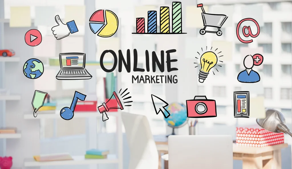 A step-by-step guide on launching an online marketing business, featuring key strategies and tools for success.