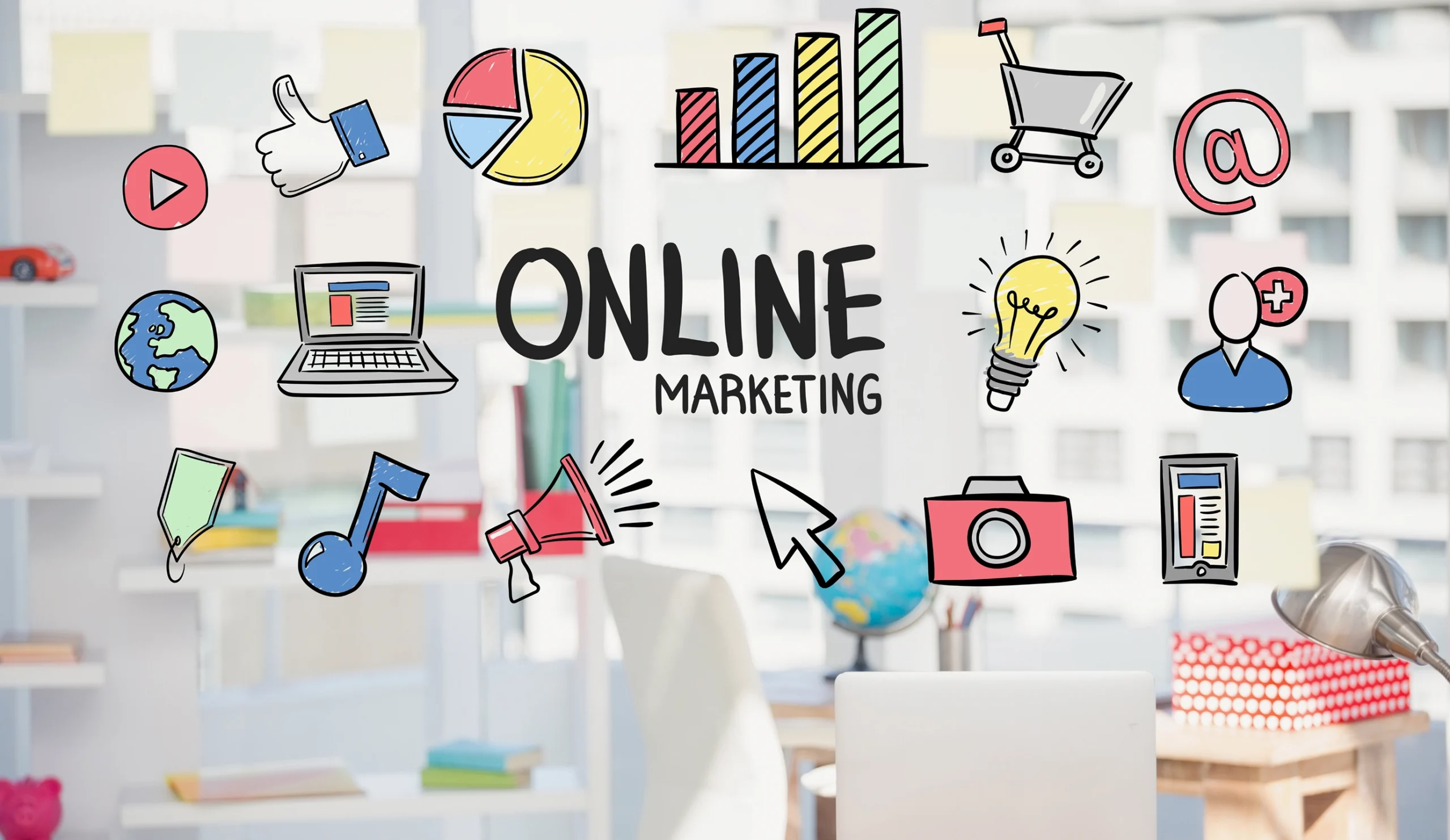 A step-by-step guide on launching an online marketing business, featuring key strategies and tools for success.